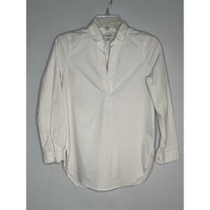 J.Crew White Cotton Collared Split Neck Popover Shirt  Rounded Hem Sz XXS Preppy